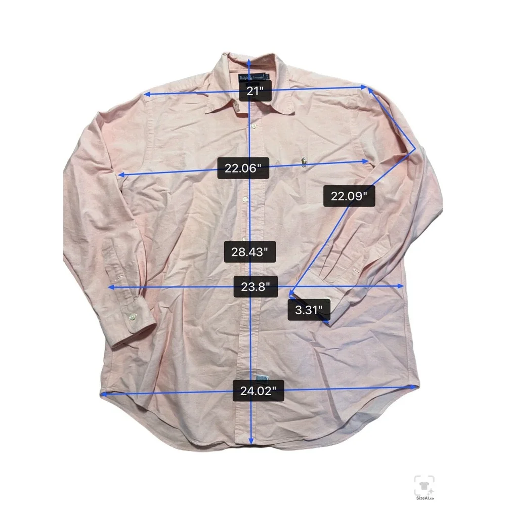 Polo Ralph Lauren Yarmouth Mens 16-35 Pink‎ Oxford Long Sleeve Cotton Pony Shirt